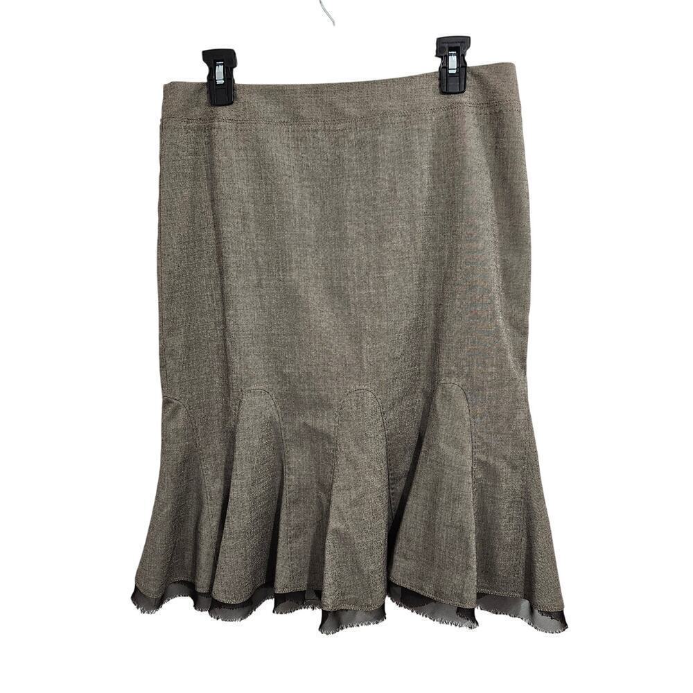 Brown Fitted Midi Skirt Bottom Flare Raw Trim Hem Size 8 Medium Steampunk Retro